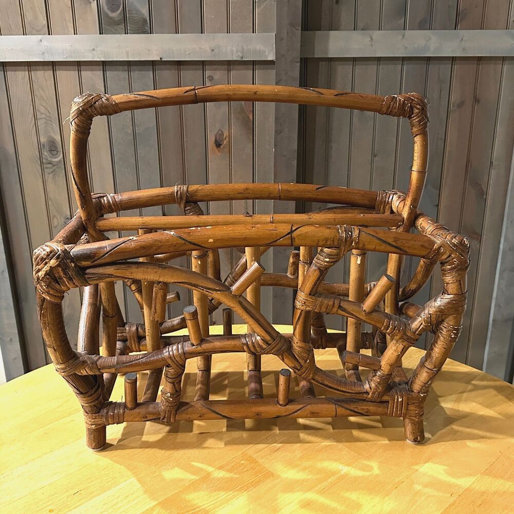 Vintage PALECEK Bamboo Rattan Wicker Magazine Rack Beach MCM Boho